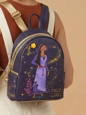 Loungefly WISH movie purple gold Disney Parks backpack